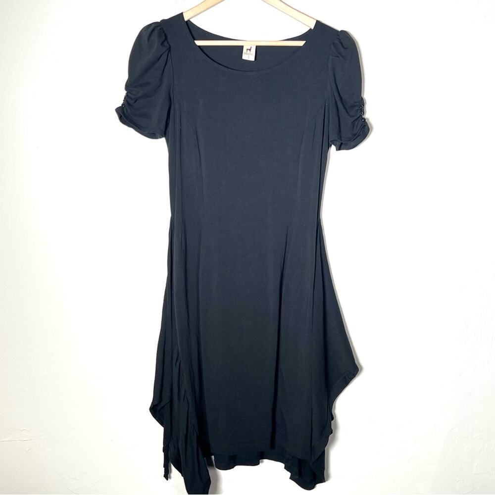 Peruvian Connection Asymmetrical Black Midi Dress size small S B129